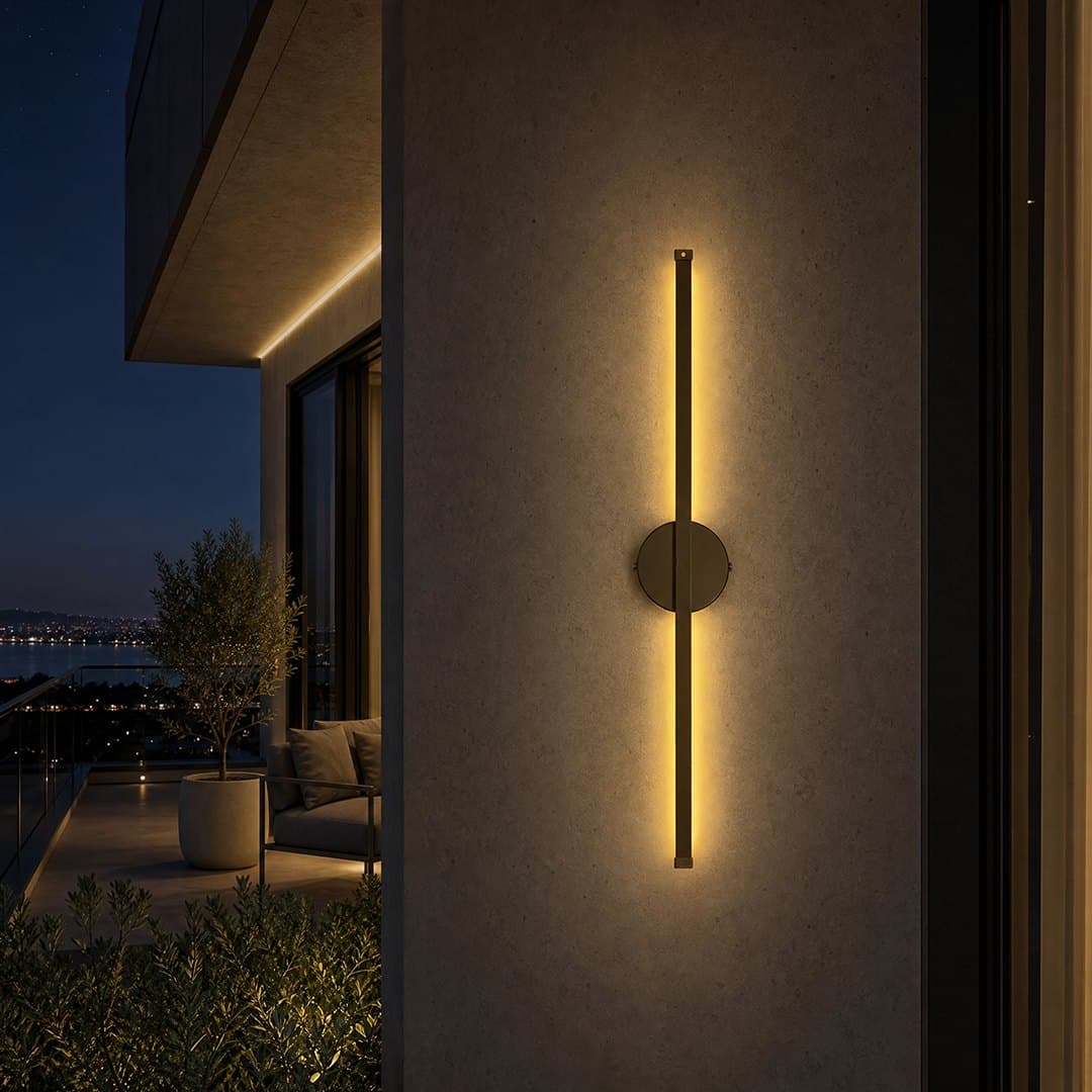 Stickhome S65 — Eskitme Gold, koyu ahşap duvarda sıcak ambiyans aydınlatması